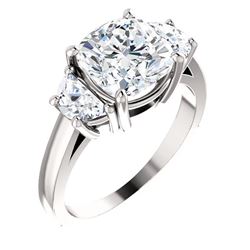 Natural 3.92 CTW Cushion Cut Diamond 3-Stone Engagement Ring 18KT White Gold
