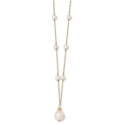 14k Gold 10-11 mm & 5-6 mm Rice White Pearl Drop Necklace