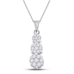 14kt White Gold Womens Round Diamond Triple Flower Cluster Pendant 1/2 Cttw