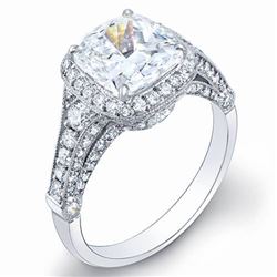Natural 4.32 CTW Pave Halo Cushion Cut Diamond Engagement Ring 18KT White Gold