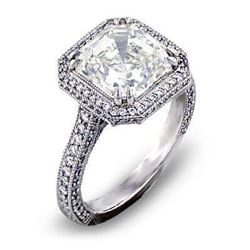 Natural 2.97 CTW Micro Pave Halo Asscher Cut Diamond Ring 18KT White Gold