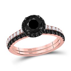 14kt Rose Gold Womens Round Black Color Enhanced Diamond Bridal Wedding Ring Set 2-1/5 Cttw