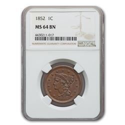 1852 Large Cent MS-64 NGC (Brown)