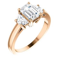 Natural 1.52 CTW 3-Stone Emerald Cut & Half Moons Diamond Ring 14KT Rose Gold