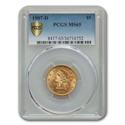 1907-D $5 Liberty Gold Half Eagle MS-65 PCGS