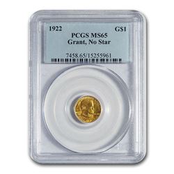 1922 Gold $1.00 Grant MS-65 PCGS (No Star)