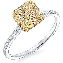 Natural 1.29 CTW Canary Intense Yellow Radiant Cut Engagement Ring 18KT Two-tone