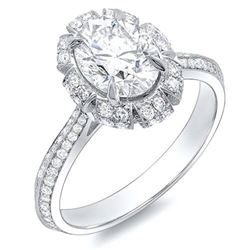 Natural 1.62 CTW Crown Halo Oval Cut Diamond Engagement Ring 14KT White Gold