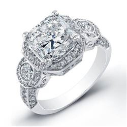 Natural 3.12 CTW Square Halo Radiant Cut Diamond Engagement Ring 14KT White Gold