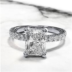 Natural 2.62 CTW Radiant Cut Diamond Engagement Ring 14KT White Gold