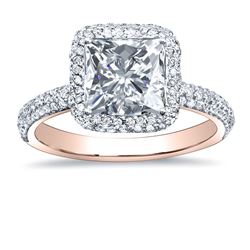 Natural 3.47 CTW Princess Cut Halo Pave Diamond Engagement Ring 18KT Rose Gold