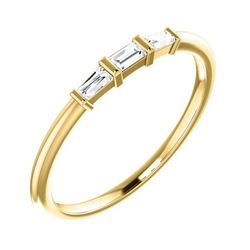 Natural 0.19 CTW 3-Stone Baguette Diamond Solitaire Ring 14KT Yellow Gold