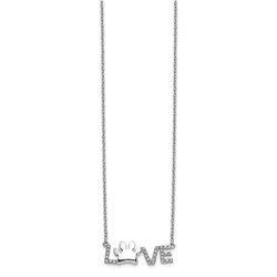14k White Gold .112ct Diamond Paw Print Love Necklace - 18 in.