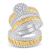 Image 1 : 14kt Two-tone Gold His Hers Round Diamond Cluster Matching Wedding Set 1-1/2 Cttw