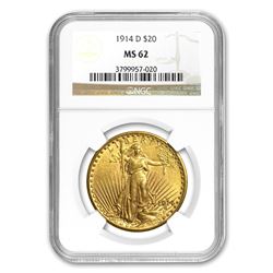 1914-D $20 Saint-Gaudens Gold Double Eagle MS-62 NGC