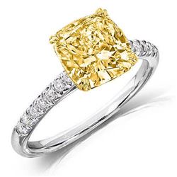 Natural 1.47 CTW Canary Yellow Cushion Cut Solitaire Diamond Ring 18KT Two-tone