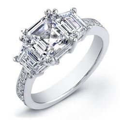 Natural 1.82 CTW Asscher Cut & Trapezoids Diamond Ring 14KT White Gold
