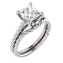 Natural 2.12 CTW Princess cut Rope Style Diamond Engagement Set 18KT White Gold