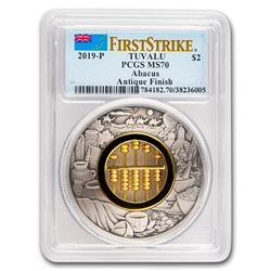 2019 Tuvalu 2 oz Silver Antiqued Abacus MS-70 PCGS (FirstStrike®)
