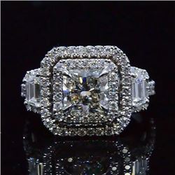 Natural 2.72 CTW Double Halo Square Radiant Cut Diamond Engagement Ring 18KT White Gold