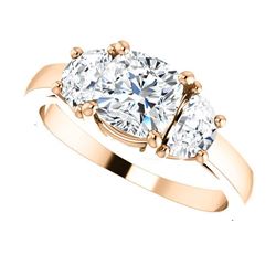 Natural 3.62 CTW Cushion Cut & Half Moons 3-Stone Diamond Ring 18KT Rose Gold