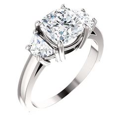Natural 2.32 CTW Cushion Cut & Half Moons 3-stone Diamond Ring 18KT White Gold