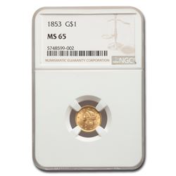 1853 $1 Liberty Head Gold MS-65 NGC