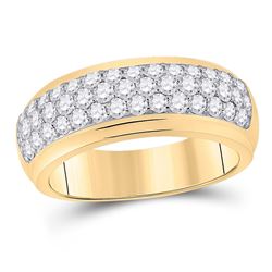 14kt Yellow Gold Mens Round Diamond Pave Band Ring 1-1/2 Cttw