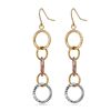 Image 2 : 14k Gold Tri-Color Diamond Cut Circle Dangle Earrings