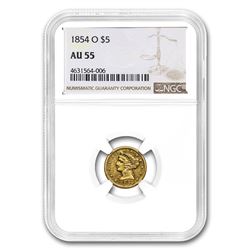 1854-O $5 Liberty Gold Half Eagle AU-55 NGC