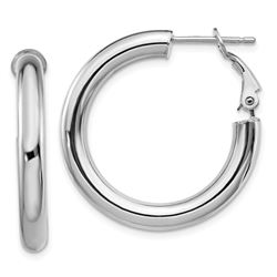 14k White Gold Polished Round Hoop Earrings - 4x20 mm