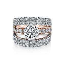 Natural 3.32 CTW Round Cut Pave Set Split Shank Engagement Ring 18KT Two Tone
