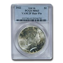 1922 Peace Dollar MS-63 PCGS (VAM 2F Hair Pin)