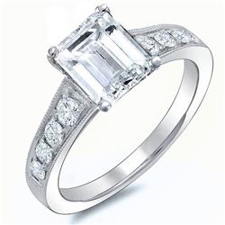 Natural 1.93 CTW Emerald Cut w/ Milgrain Detail Diamond Engagement Ring 14KT White Gold