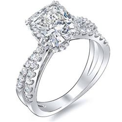 Natural 2.63 CTW Cushion Cut Cross Over Split Shank Diamond Engagement Ring 14KT White Gold
