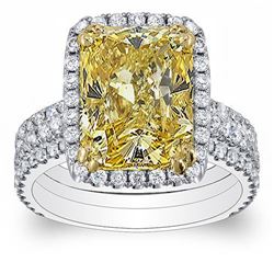 Natural 3.37 CTW Canary Light Yellow Radiant Cut Diamond Engagement Ring 14KT Two-tone