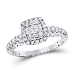14kt White Gold Womens Baguette Diamond Square Cluster Ring 5/8 Cttw