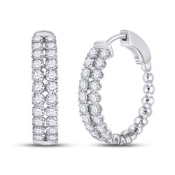 14kt White Gold Womens Round Diamond Double Row Hoop Earrings 2 Cttw