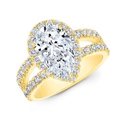 Natural 2.87 CTW Halo Pear Cut Tear Drop Split Shank Diamond Ring 14KT Yellow Gold