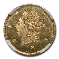 1866 Liberty Round 25 Cent Gold MS-64 NGC (PL, BG-804)