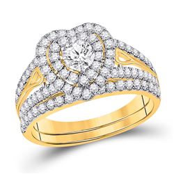 14kt Yellow Gold Round Diamond Bridal Wedding Ring Band Set 1-1/5 Cttw