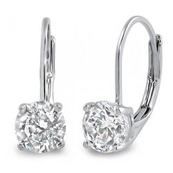 Natural 0.82 CTW Lever Back Round Cut Diamond Earrings 14KT White Gold