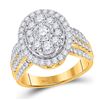 Image 1 : 14kt Yellow Gold Round Diamond Cluster Oval Bridal Wedding Engagement Ring 1-1/2 Cttw