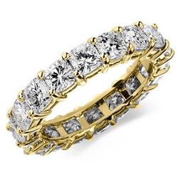 Natural 3.02 CTW Cushion Cut Diamond Eternity Ring 18KT Yellow Gold