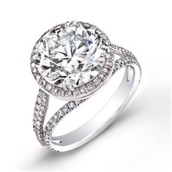 Natural 3.12 CTW Halo Round Brilliant Cut Pave Diamond Engagement Ring 18KT White Gold
