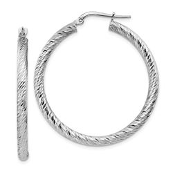 10k White Gold Diamond-cut Round Hoop Earrings - 30 mm