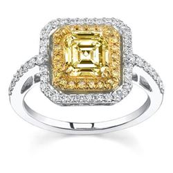 Natural 2.92 CTW Canary Light Yellow Asscher Cut Diamond Engagement Ring 14KT Two-tone