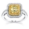 Image 1 : Natural 2.92 CTW Canary Light Yellow Asscher Cut Diamond Engagement Ring 14KT Two-tone