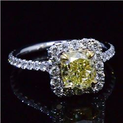 Natural 2.72 CTW Canary Yellow Cushion Cut Halo Diamond Engagement Ring 14KT Two-tone