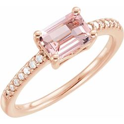 Natural 0.62 CTW Emerald Cut Morganite & Diamond Ring 14KT Rose Gold